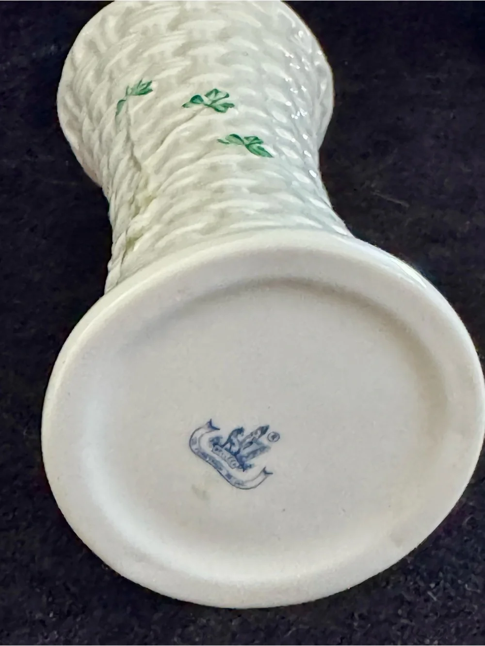 Belleek Basket Weave Shamrock Porcelain Vase 5.5 inch White Old Mark Vintage